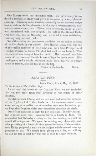 News Letters: Zeta Chapter, May 18, 1883 (image)
